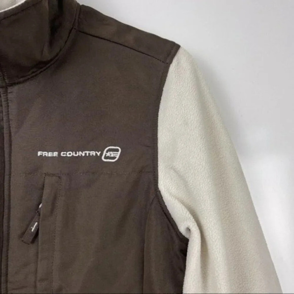 Free Country Brown Cream Color Block Zip Up Fleece Jacket Size Small - Picture 3 of 9